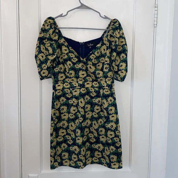 NWT Lulu’s Floral Inclusive Navy Blue Floral Print Puff Sleeve Mini Dress - Picture 5 of 12